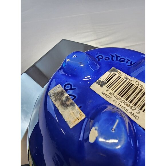 Top Pottery Deep Blue Ocean Fluted Bowl Hanging Pot Home Decor Vintage - Picture 10 of 15